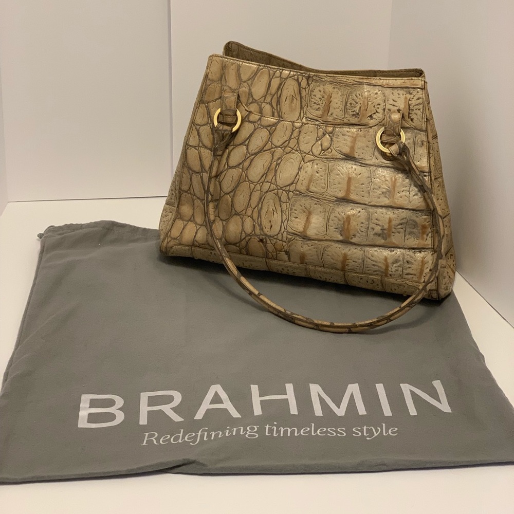 Brahmin Taupe/Tan Leather Purse/Tote